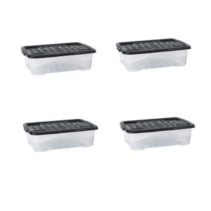 B-Ware 4 Pack X Strata 30 Litre Curve Box & Black Lid - XW2014-CLR/BLK-ST