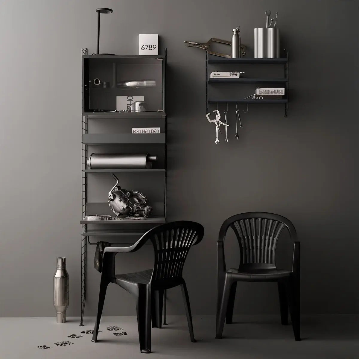 B-Ware String Stange Kleiderstange Garderobe Metallboden Schwarz Siehe Text/Foto - 7350038272744