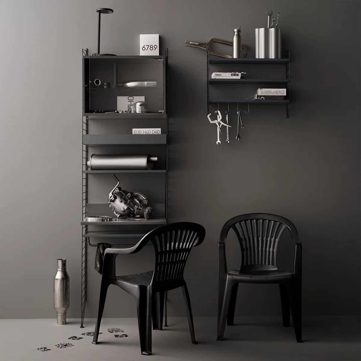 String Stange Kleiderstange Garderobe Metallboden schwarz SIEHE TEXT/FOTO - 7350038272744