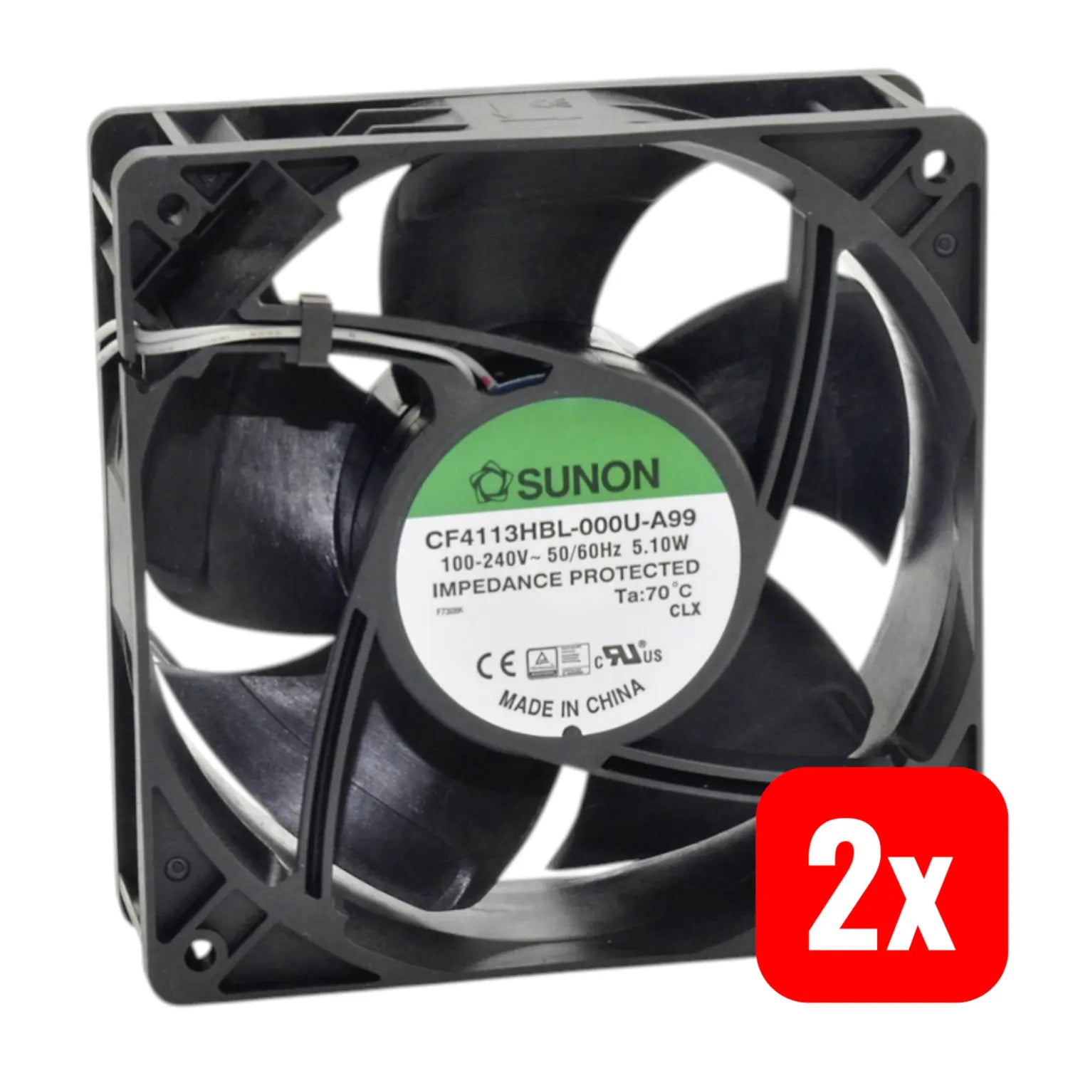 B-Ware Sunon Axiallüfter Ventilator 230 V 185.14m³h Kugellager Schwarz 120mm 2 Stück - 4021087090155