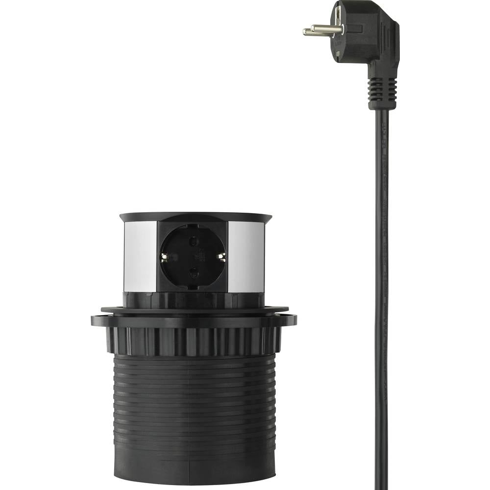 Sygonix SY-4780156 Steckdosenturm Schwarz Silber Schutzkontakt Steckdose 2 STÜCK - 4064161188492