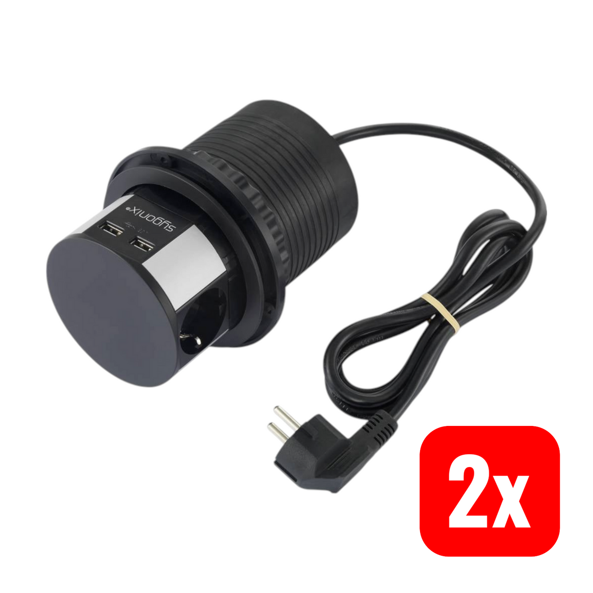 Sygonix SY-4780156 Steckdosenturm Schwarz Silber Schutzkontakt Steckdose 2 STÜCK - 4064161188492