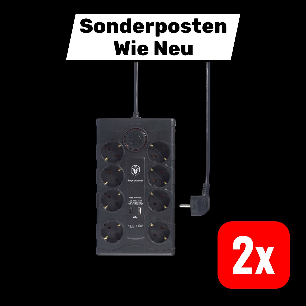 SYGONIX 8FACH Überspannungsschutz Steckdosenleiste Mehrfachsteckdose 2x - 4064161336893