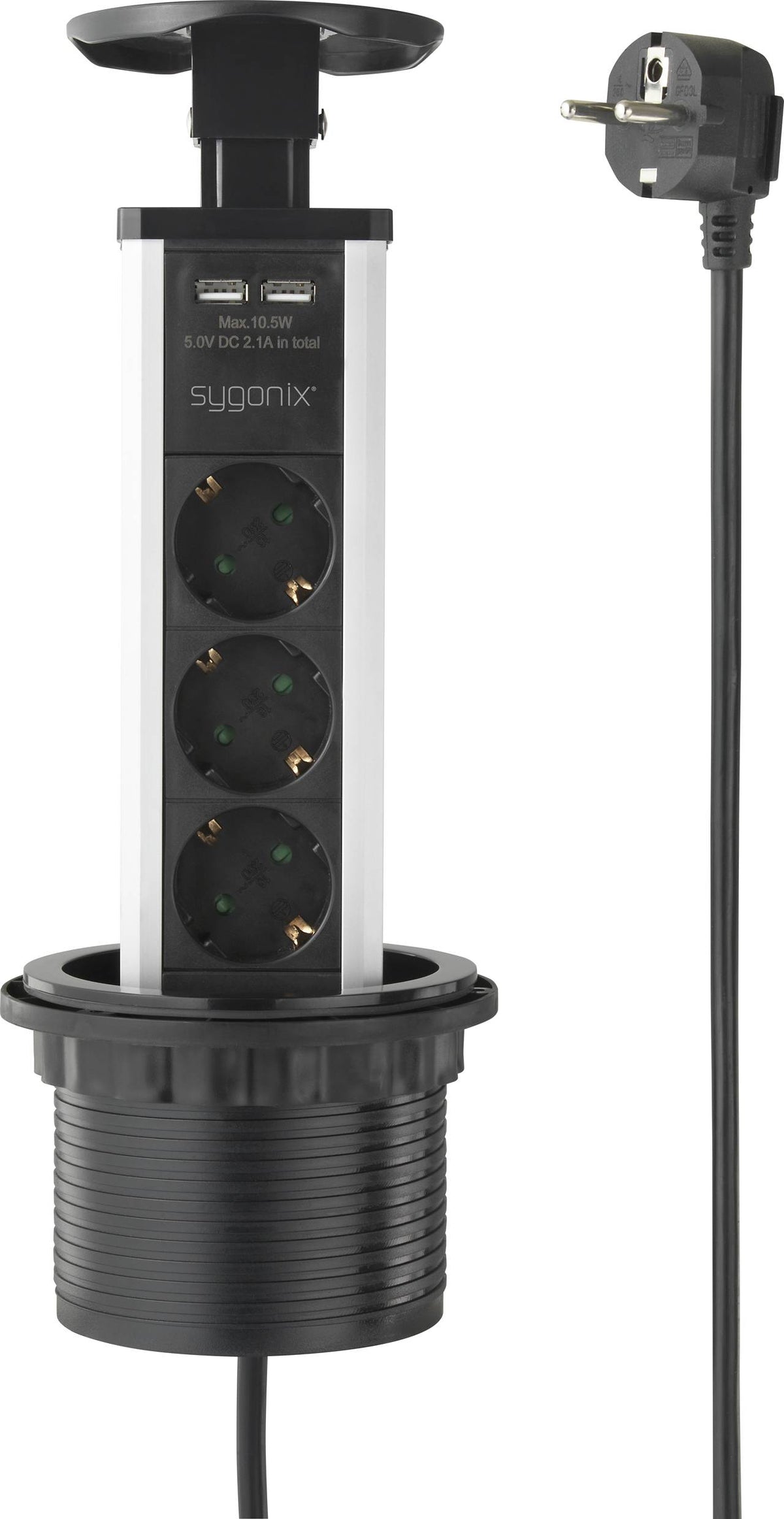 Sygonix SY-4737794 Steckdosenturm Mehrfachsteckdose Schwarz Silber 3 STÜCK - 4064161177076