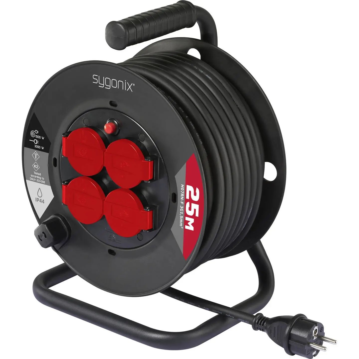 B-Ware Sygonix Kabeltrommel Kabelrolle Schwarz Schutzkontakt 4fach Kabel 25m Ip44 - 4064161478777