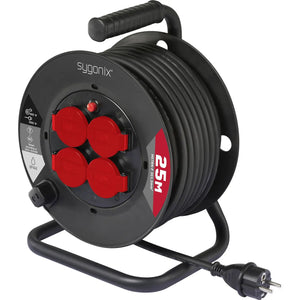 B-Ware Sygonix Kabeltrommel Kabelrolle Schwarz Schutzkontakt 4fach Kabel 25m Ip44