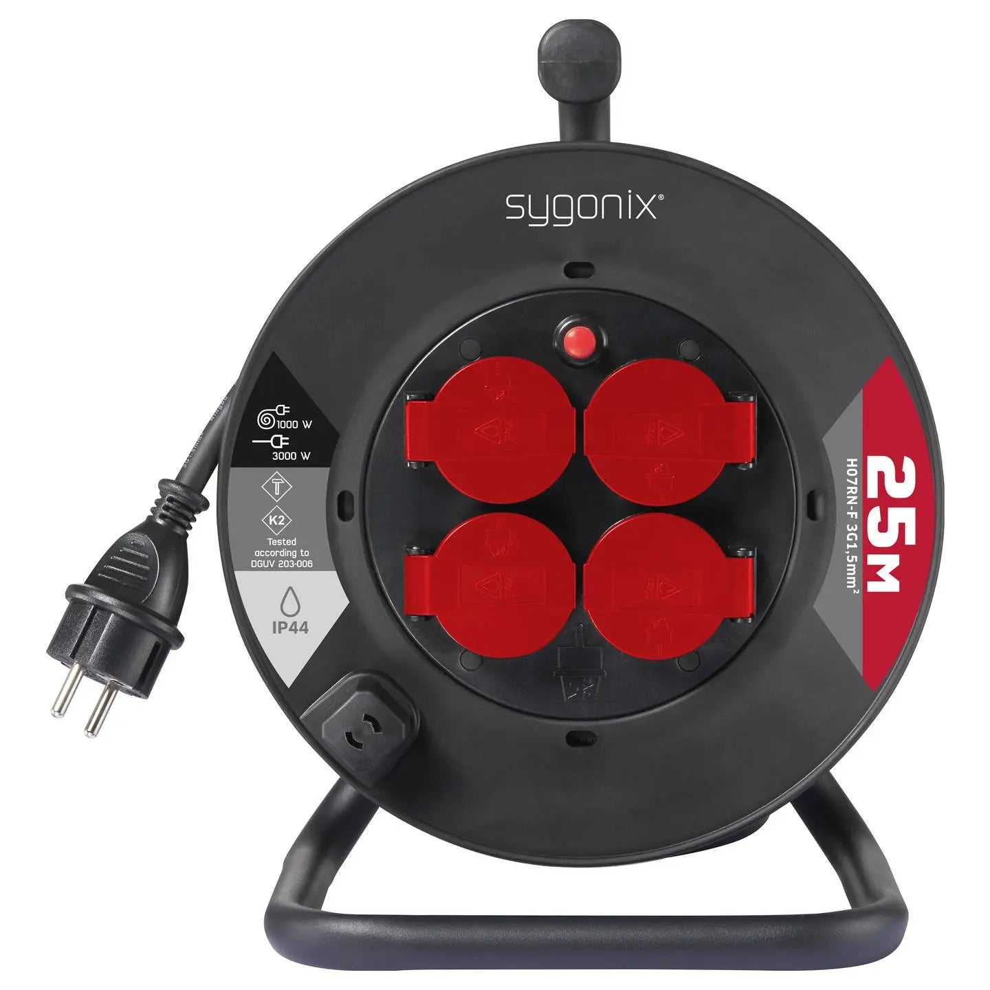 B-Ware Sygonix Kabeltrommel Kabelrolle Schwarz Schutzkontakt 4fach Kabel 25m Ip44 - 4064161478777