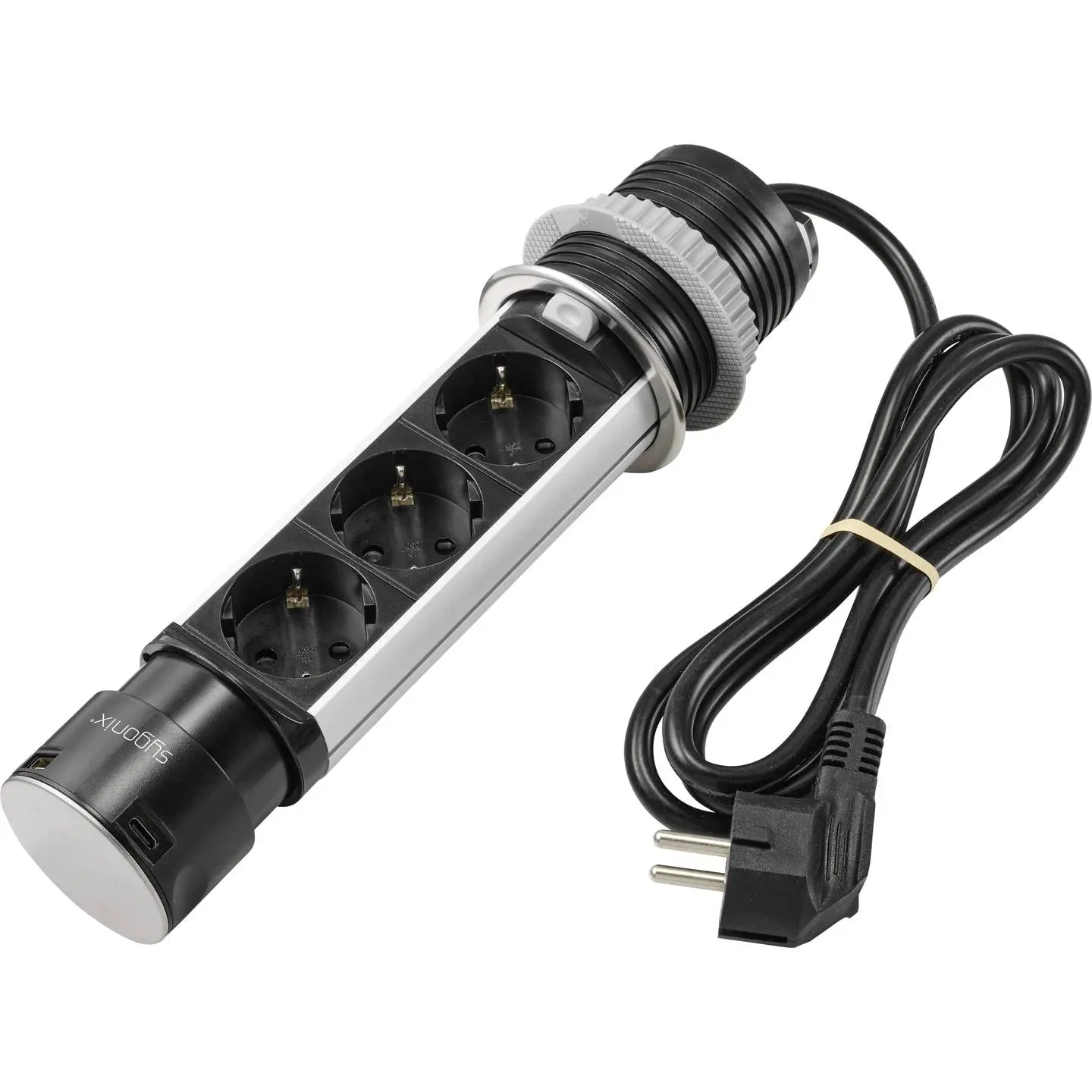 B-Ware Sygonix Steckdosenturm Steckdosenleiste Usb Tisch Schwarz Edelstahl 3 X Schuko - 4064161199382