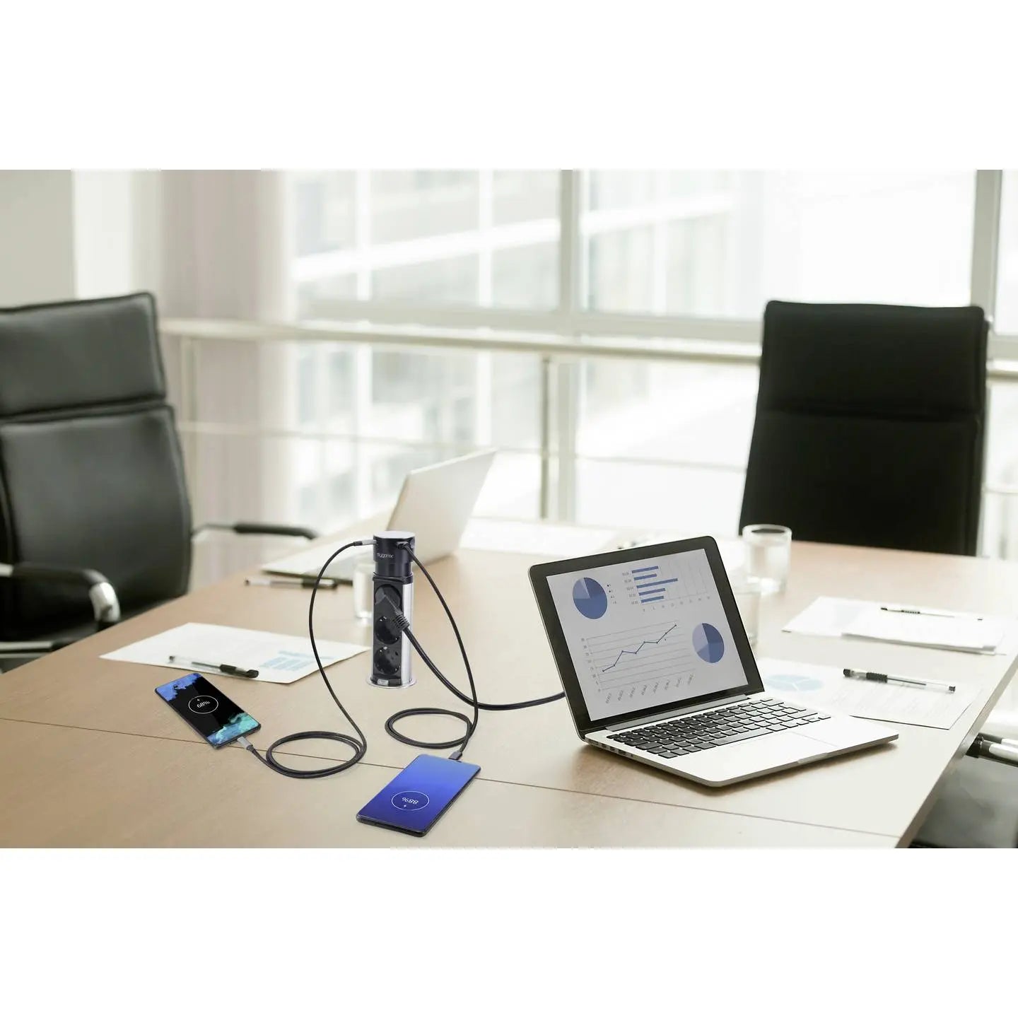 B-Ware Sygonix Steckdosenturm Steckdosenleiste Usb Tisch Schwarz Edelstahl 3 X Schuko - 4064161199382