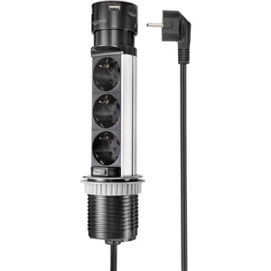 B-Ware Sygonix Steckdosenturm Steckdosenleiste Usb Tisch Schwarz Edelstahl 3 X Schuko