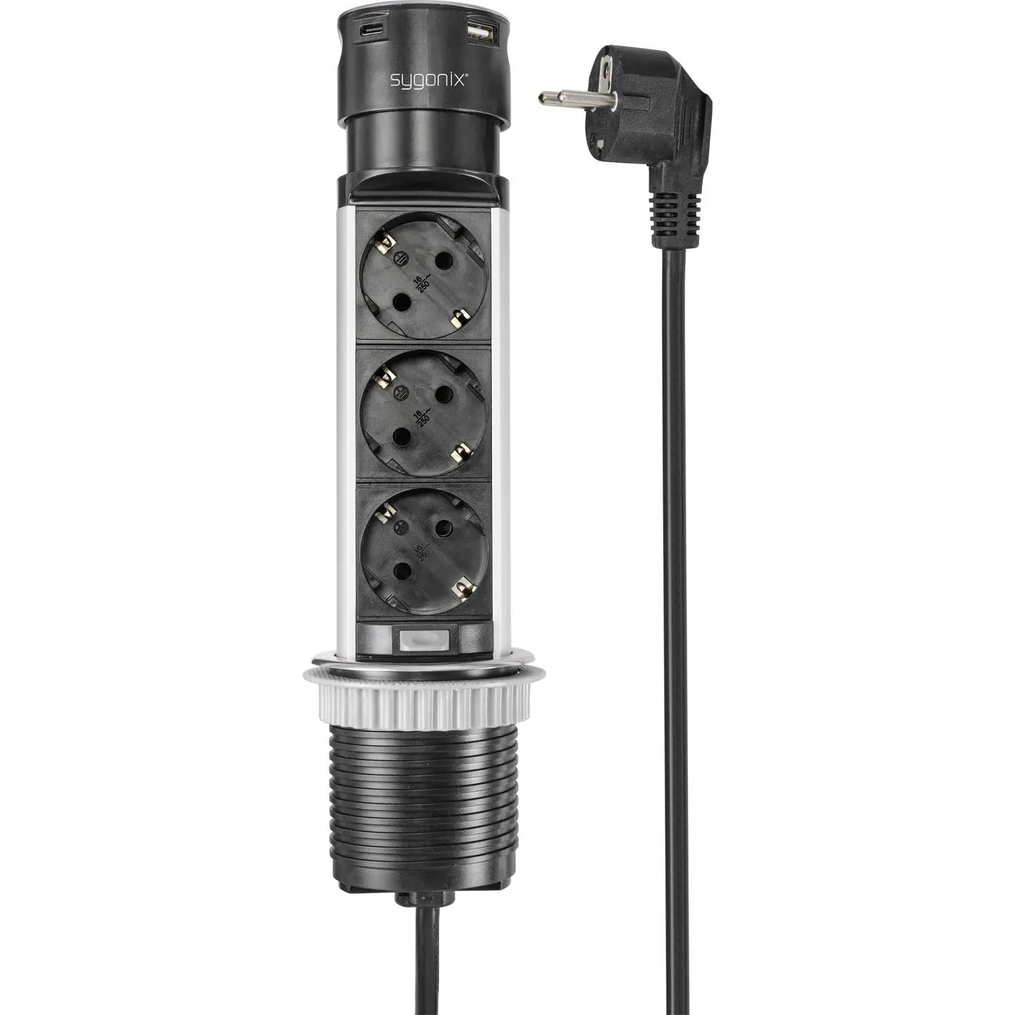 B-Ware Sygonix Steckdosenturm Steckdosenleiste Usb Tisch Schwarz Edelstahl 3 X Schuko - 4064161199382