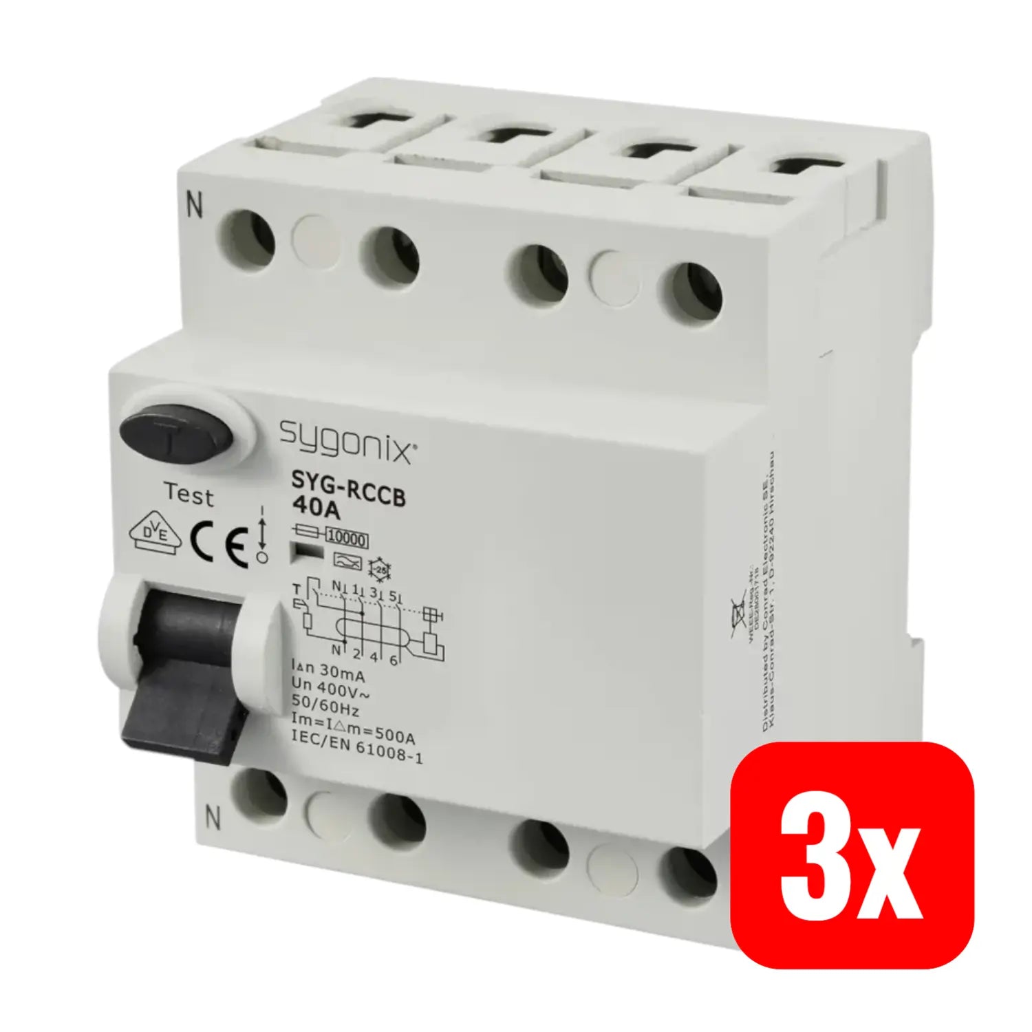 B-Ware Sygonix Fehlerstromschutzschalter Schutzschalter Sy 6438018 4polig 40 A 3 Stück - 4064161335292