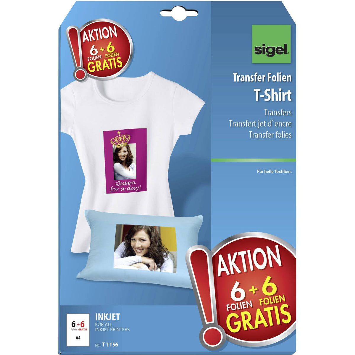 Sigel TShirt Transferfolien Textilfolien helle Baumwolle 12 Stück Inkjet - 4004360849398