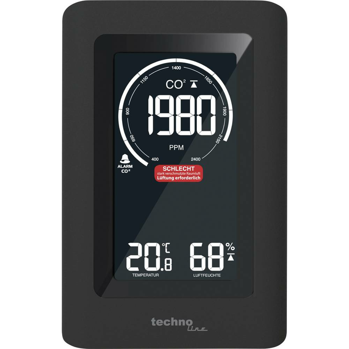 Techno Line Co2 Messgerät Anzeige Luftqualität Lufttester Kohlendioxid Detektor B-Ware