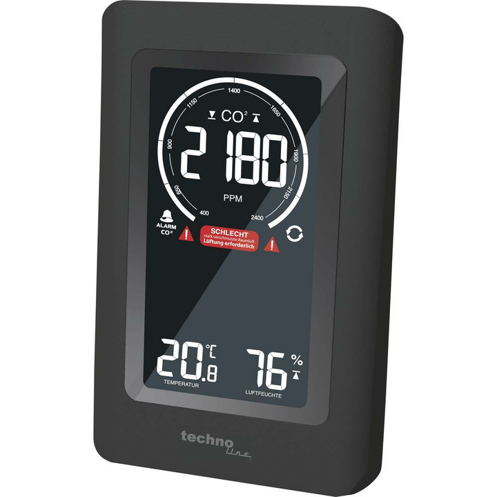 Techno Line Co2 Messgerät Anzeige Luftqualität Lufttester Kohlendioxid Detektor B-Ware