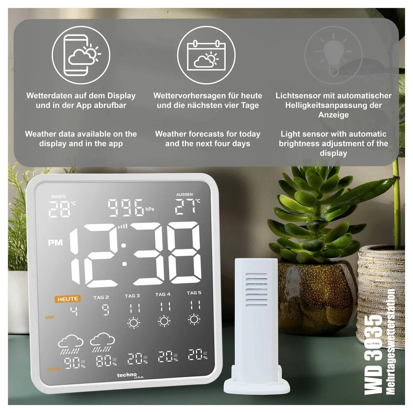 B-Ware Techno Line Wetterstation Funkstation Synonym Wlan Tuya Station Außensender W90 - 4029665030357