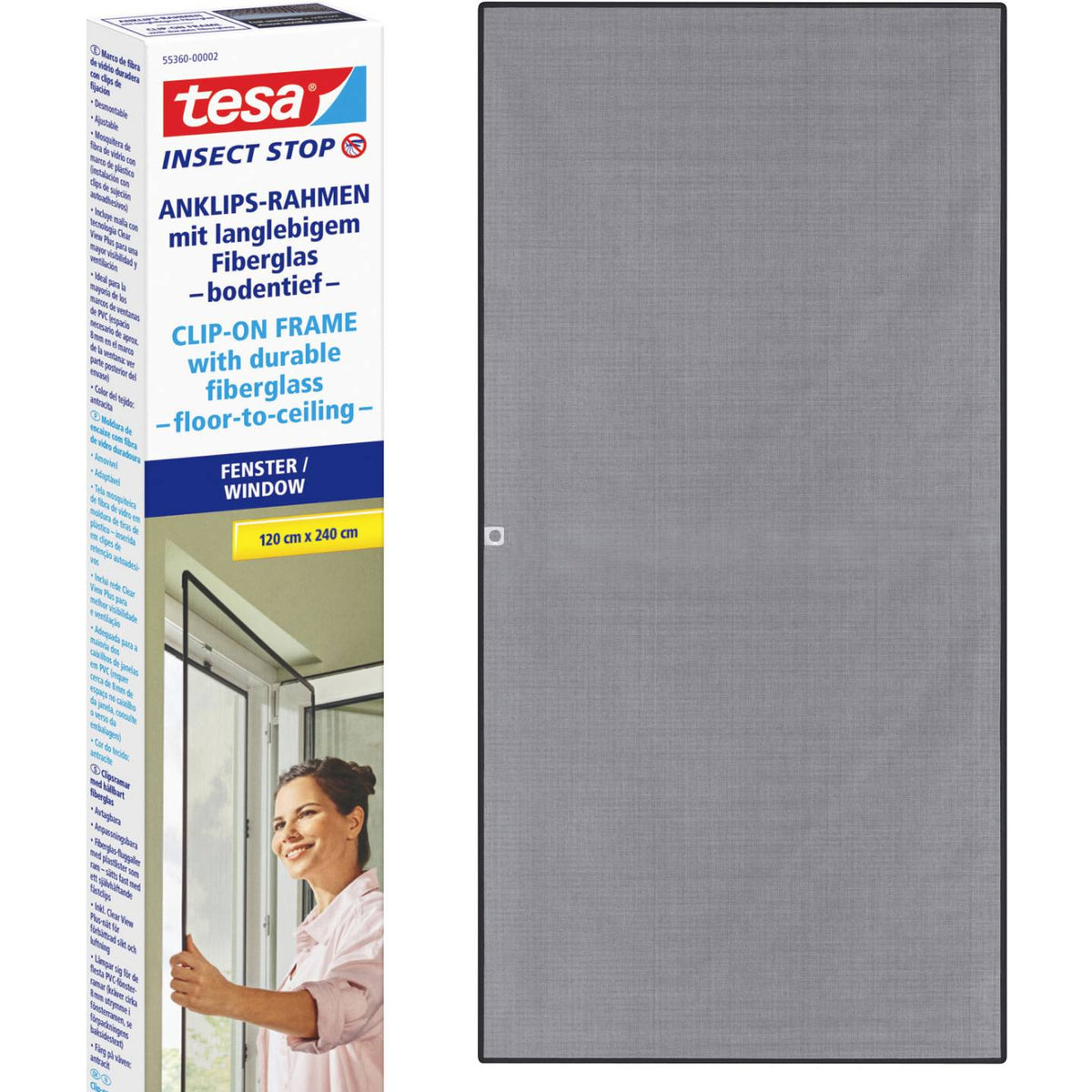 tesa Insect Stop Anklipsrahmen Fliegengitter Fenster Insektenschutz 1.2x2.4m - 4063565428418