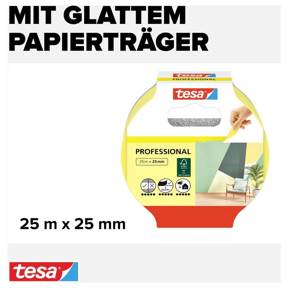 B-Ware Tesa Kreppband Malerband Präzision Indoor Gelb Abdeckband 25 Mm X 25 M 30 Stück - 4042448150059