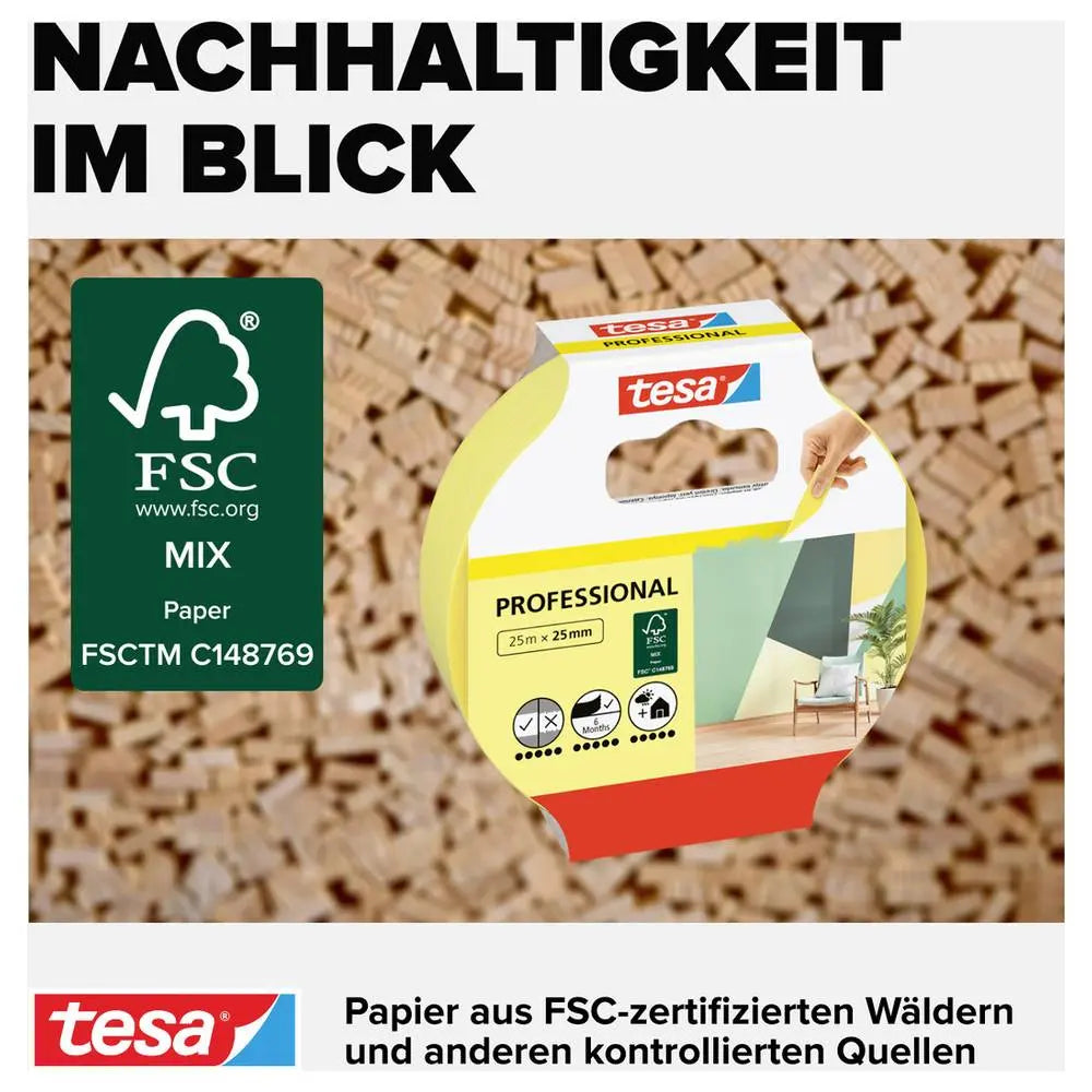 B-Ware Tesa Kreppband Malerband Präzision Indoor Gelb Abdeckband 25 Mm X 25 M 30 Stück - 4042448150059