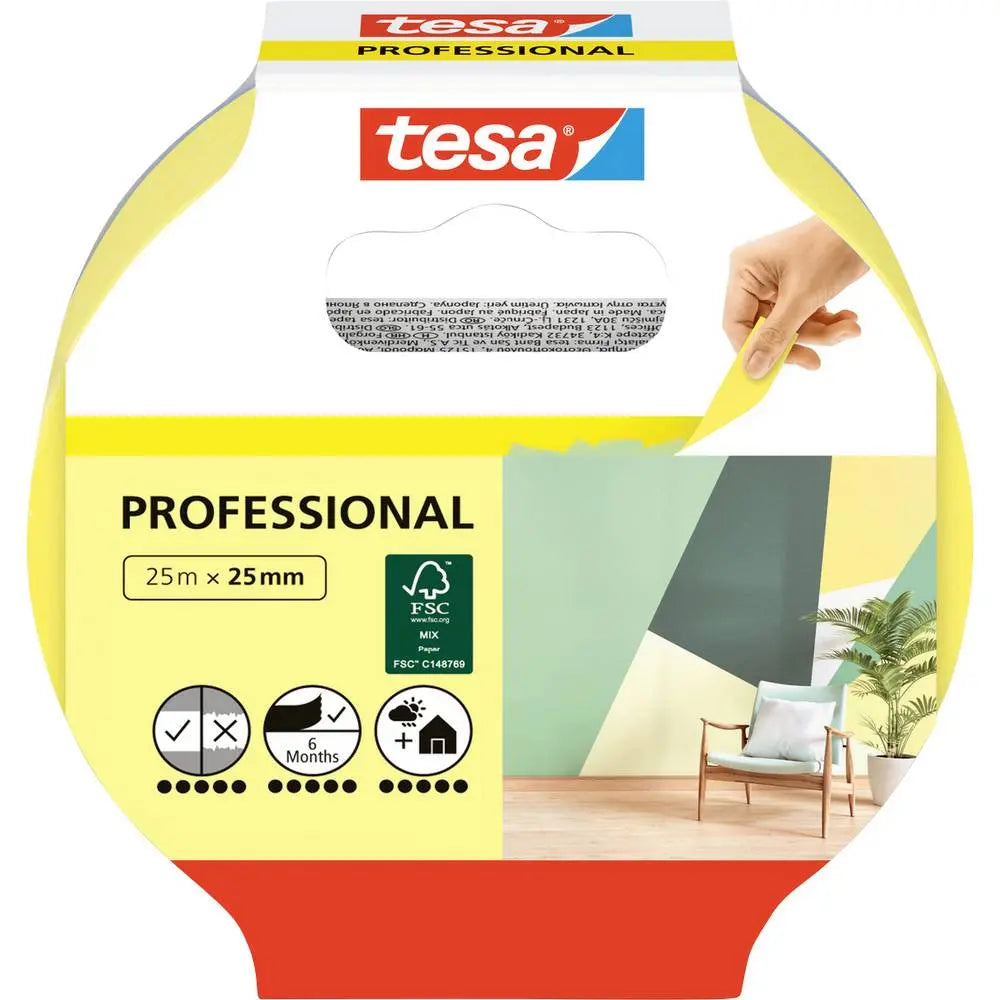 B-Ware Tesa Kreppband Malerband Präzision Indoor Gelb Abdeckband 25 Mm X 25 M 30 Stück - 4042448150059