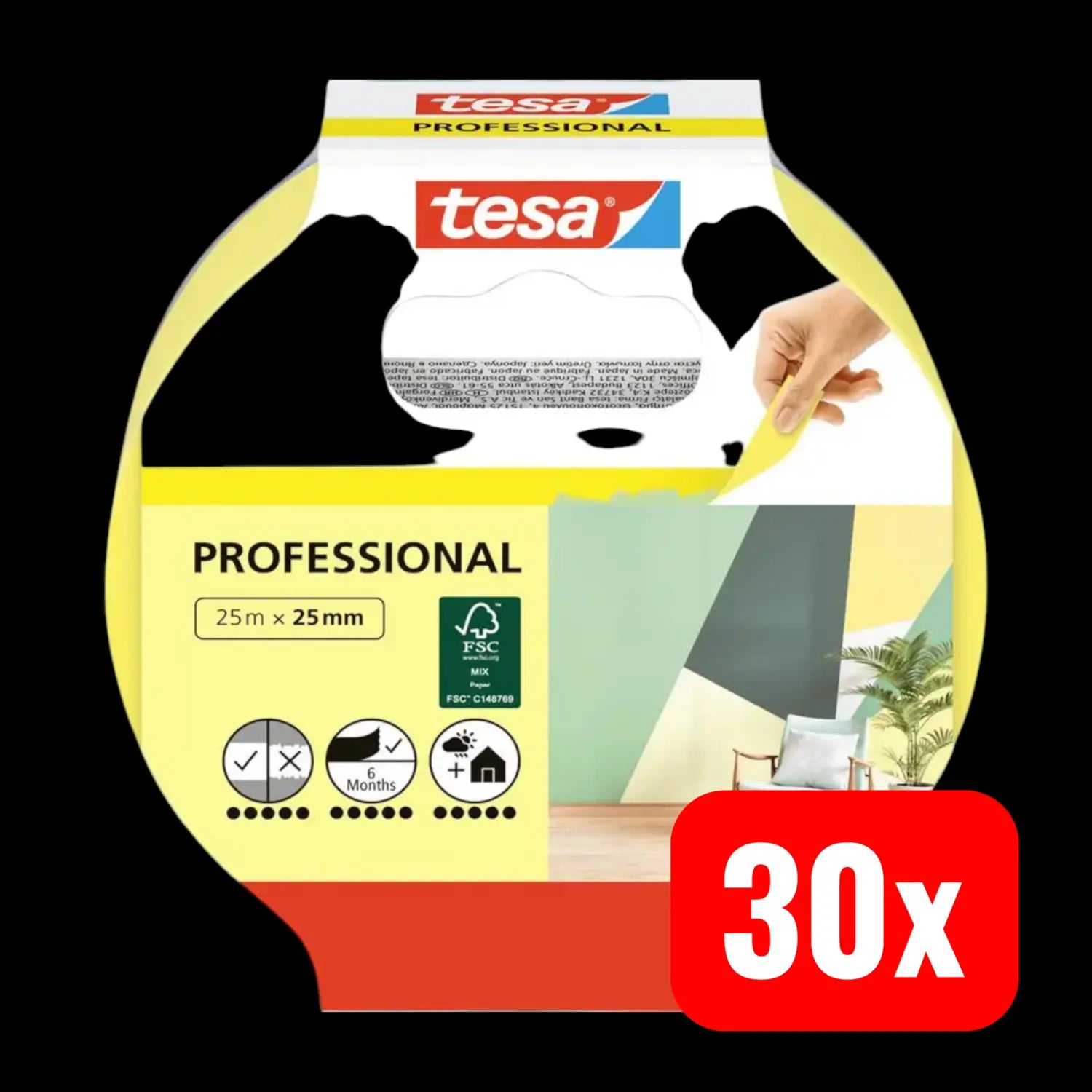 B-Ware Tesa Kreppband Malerband Präzision Indoor Gelb Abdeckband 25 Mm X 25 M 30 Stück - 4042448150059