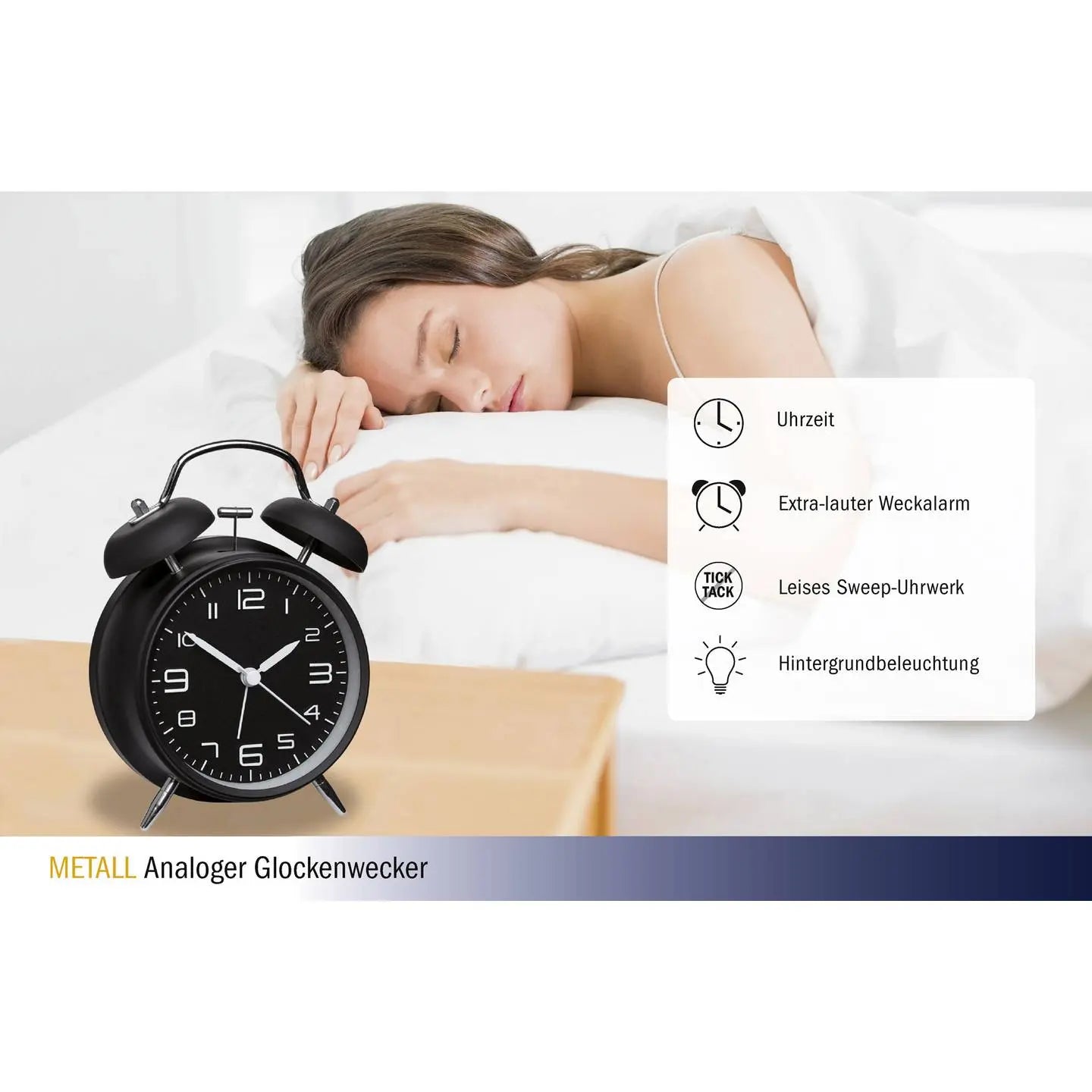 B-Ware Tfa Dostmann 60.1025 Mechanisch Wecker Alarm Uhr Analog Geräuscharm Schwarz - 4009816029751