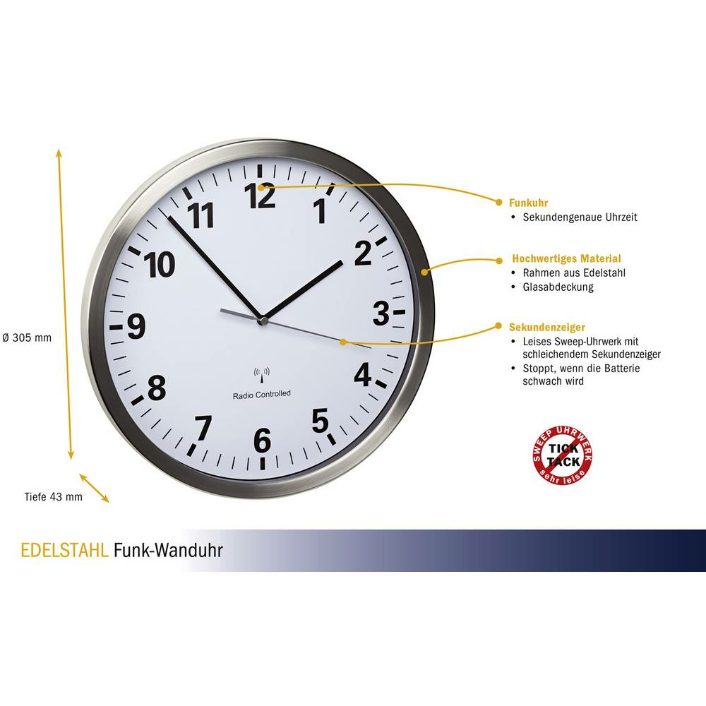 B-Ware Tfa Dostmann 60.3523.02 Funk Wanduhr Küchenuhr Funkuhr Uhr 30.5x4.3cm 33 Stück - 4009816028488