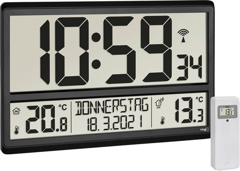 D-Ware Tfa Dostmann 60.4521.01 Funk Wanduhr Wetterstation Schwarz Großes Display Uhr - 4009816036896
