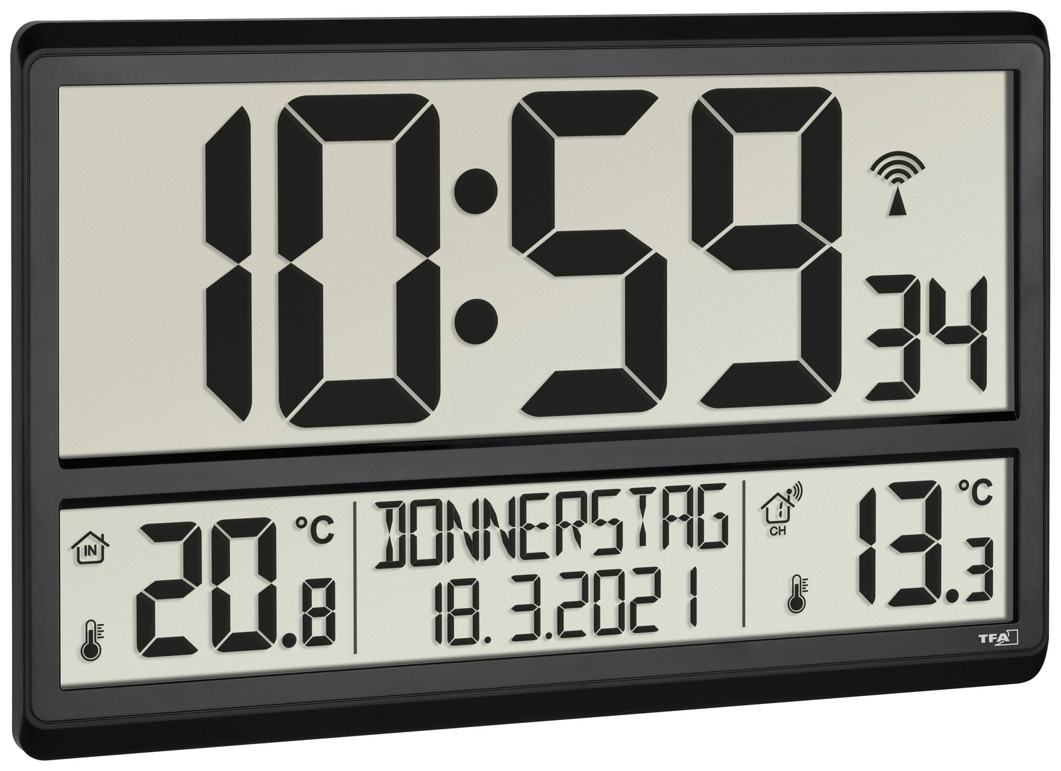 D-Ware Tfa Dostmann 60.4521.01 Funk Wanduhr Wetterstation Schwarz Großes Display Uhr - 4009816036896