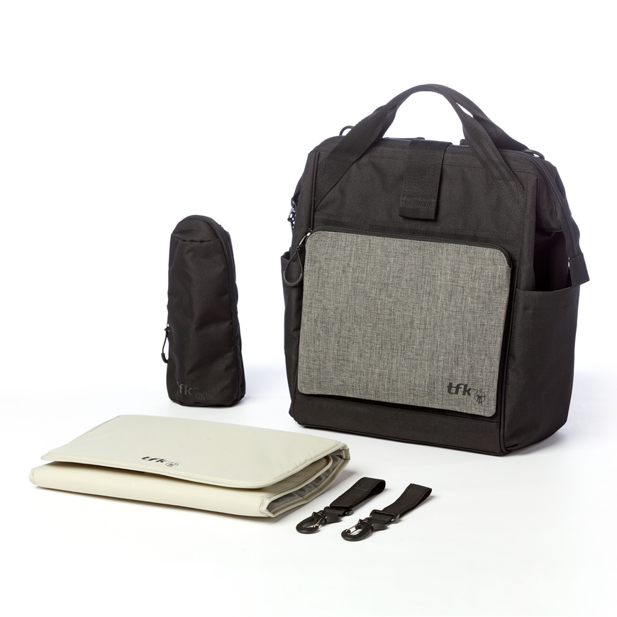 TFK Wickeltasche Tasche Babybedarf Grau Flaschenhalter Rucksack Kinderwagen - 4066239113283