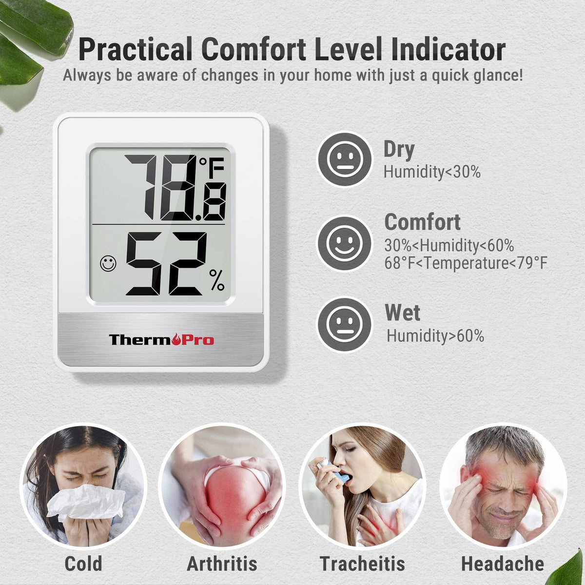 ThermPro Thermo-/Hygrometer Digitales Thermometer Hygrometer Weiß LCD Display - 4064161486536