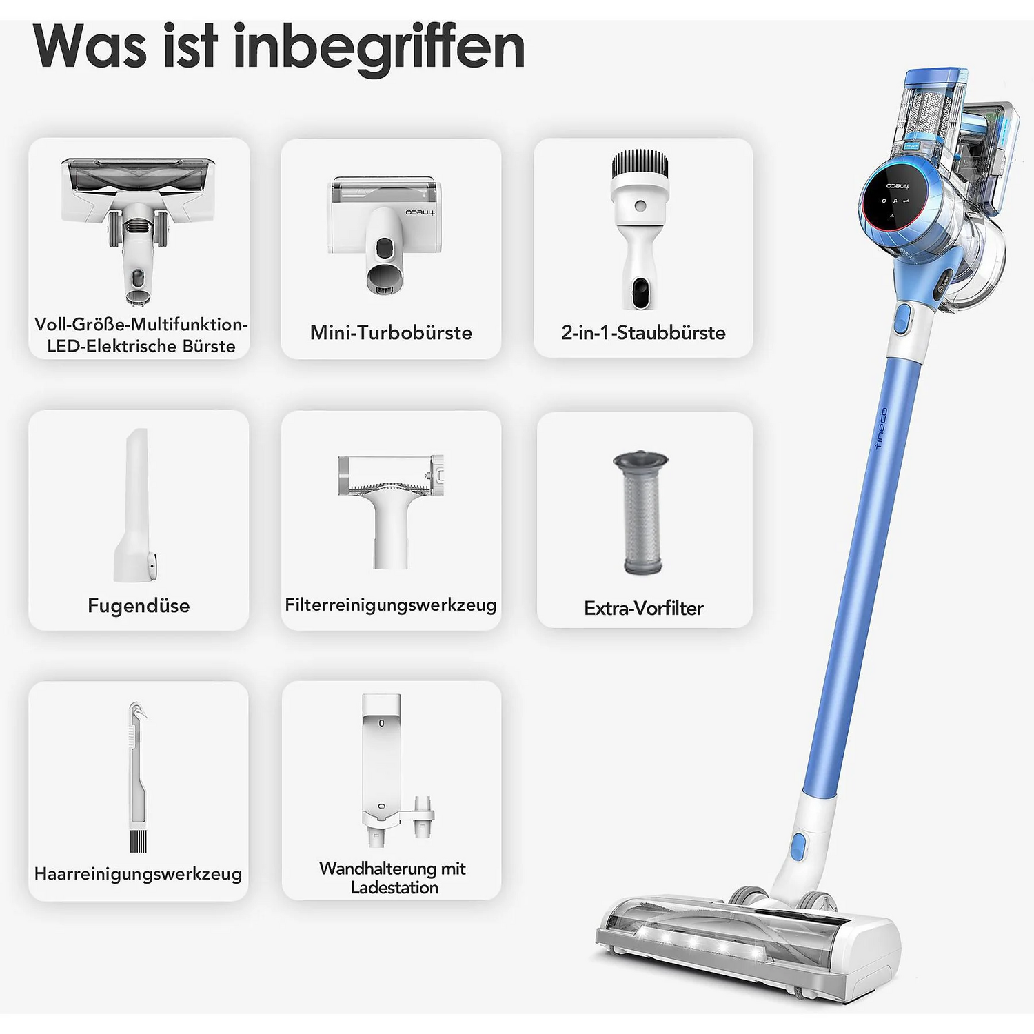 Tineco Akku Stielstaubsauger Handstaubsauger Pure One S11 Beutellos Zubehör Blau B-Ware