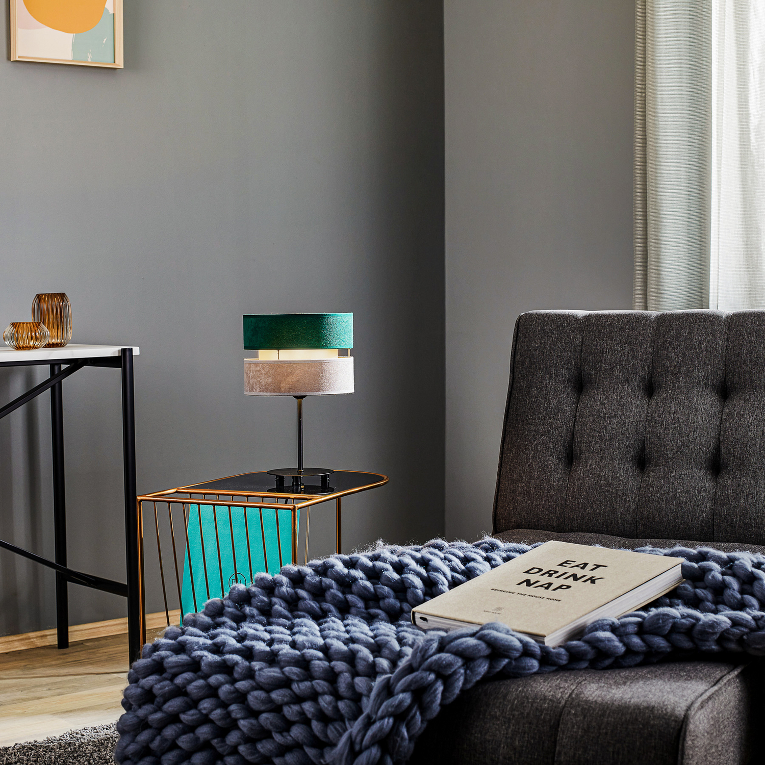 B-Ware Duolla Golden Duo Tischlampe Leuchte Lampe Grau Grün Gold Höhe 30cm Tischleuchte - 5903689183864