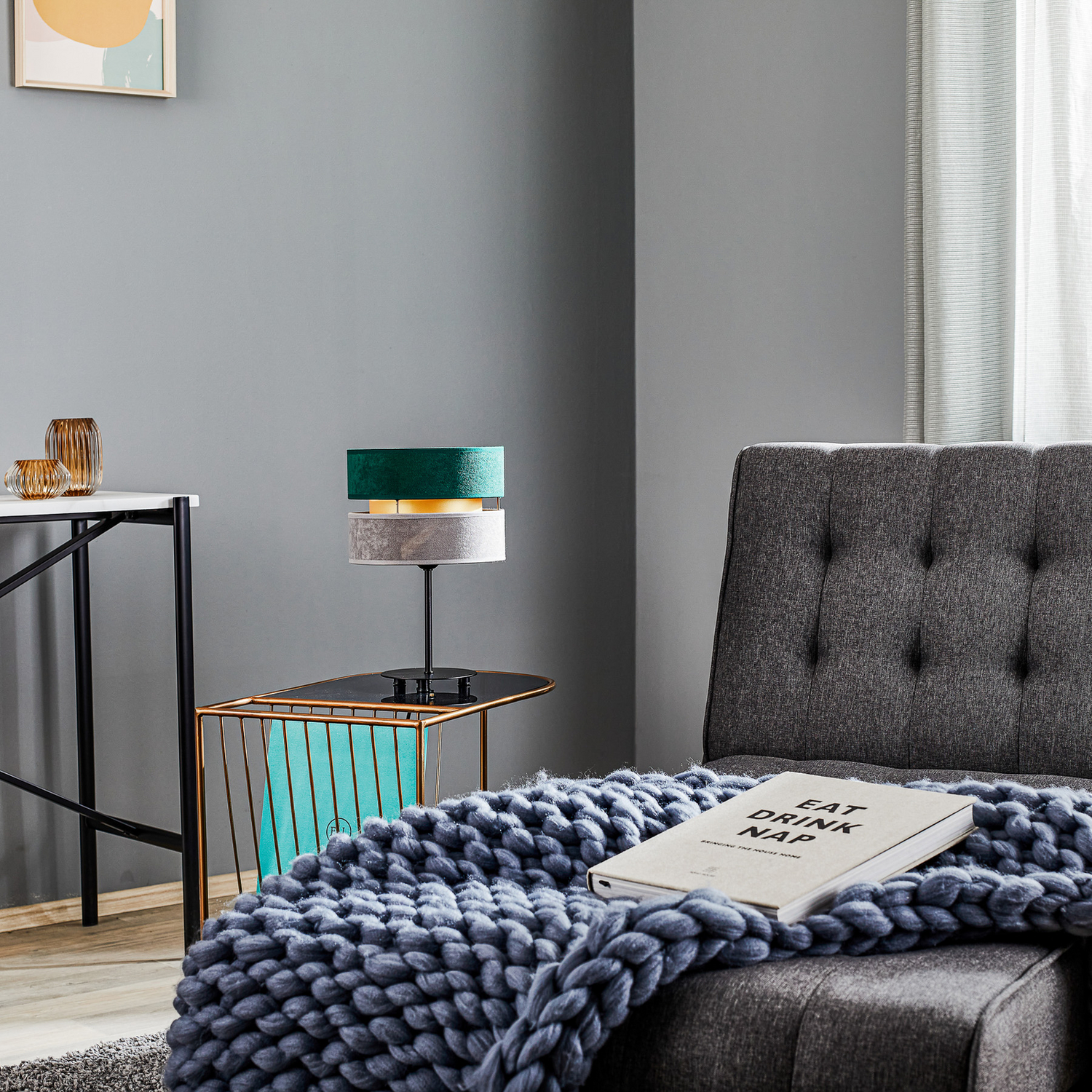 B-Ware Duolla Golden Duo Tischlampe Leuchte Lampe Grau Grün Gold Höhe 30cm Tischleuchte - 5903689183864