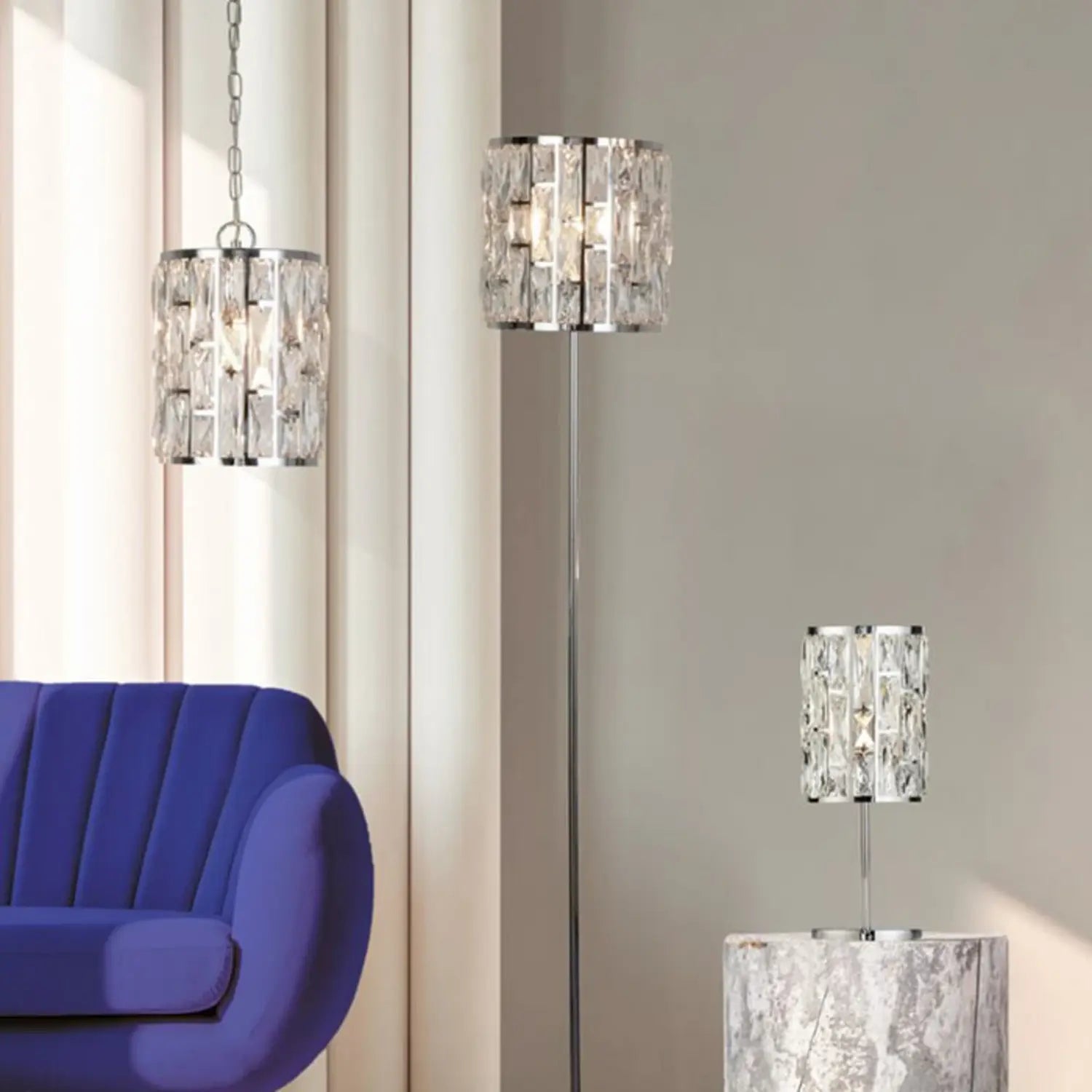 B-Ware Searchlight Tischleuchte Lampe Bijou Kristallglas Chrom Glas Transparent 43,5 Cm - 5053423242101