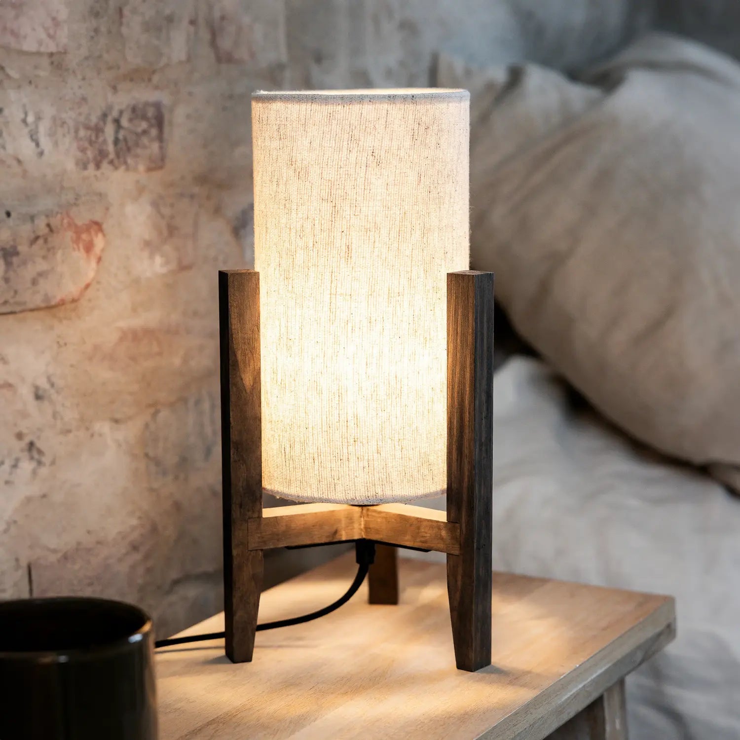 B-Ware Markslöjd Tischleuchte Lampe Tischlampe Eruca Holz Leinen Braun Beige 34 Cm - 7330024612549