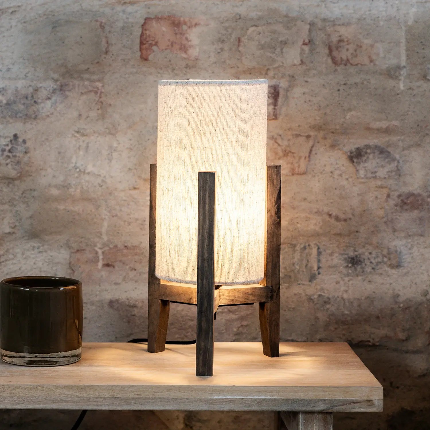 B-Ware Markslöjd Tischleuchte Lampe Tischlampe Eruca Holz Leinen Braun Beige 34 Cm - 7330024612549