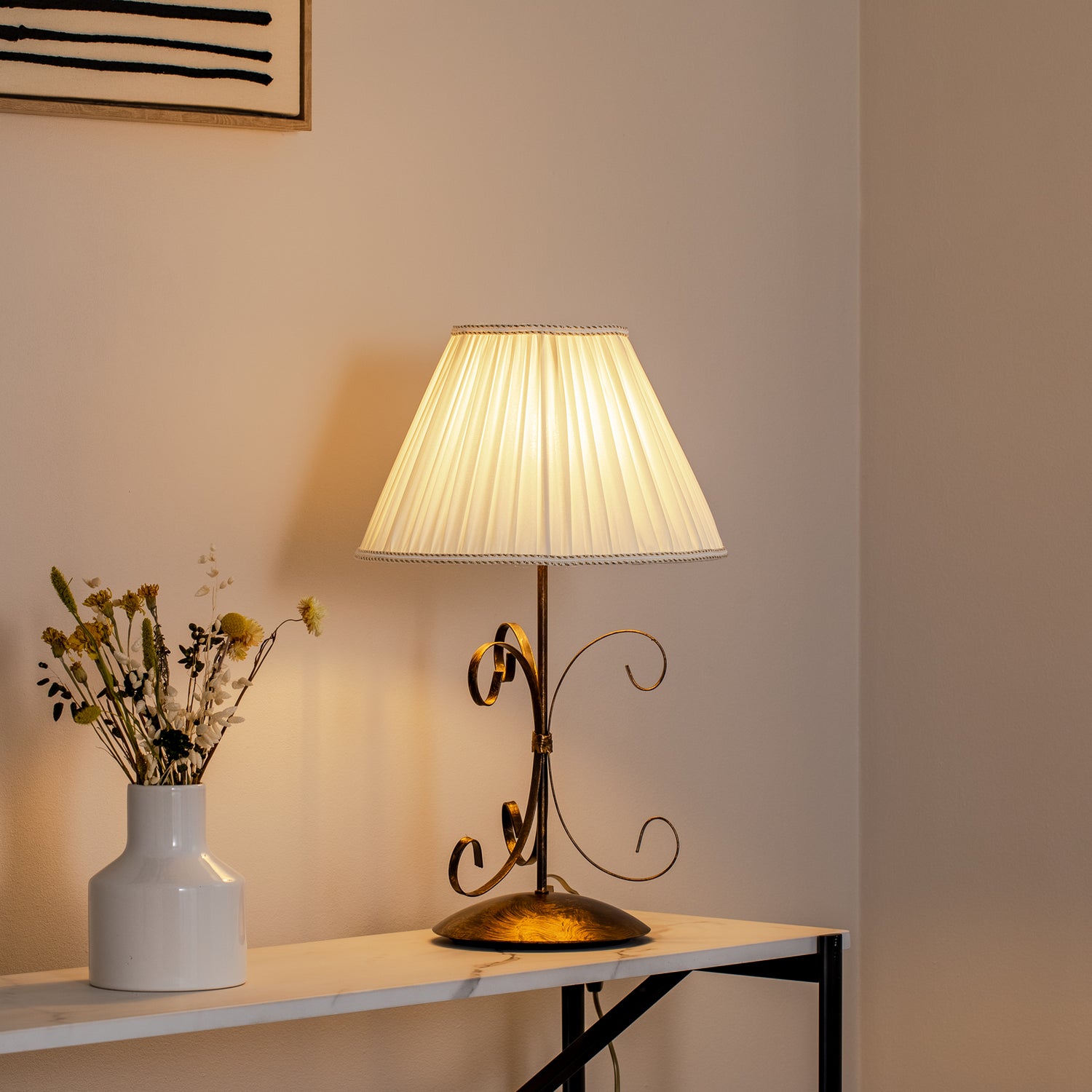 B-Ware Tischleuchte Lampe Grande Odino Textil Bronze Creme Schalter Metall E27 Led 57cm - 8030626546028