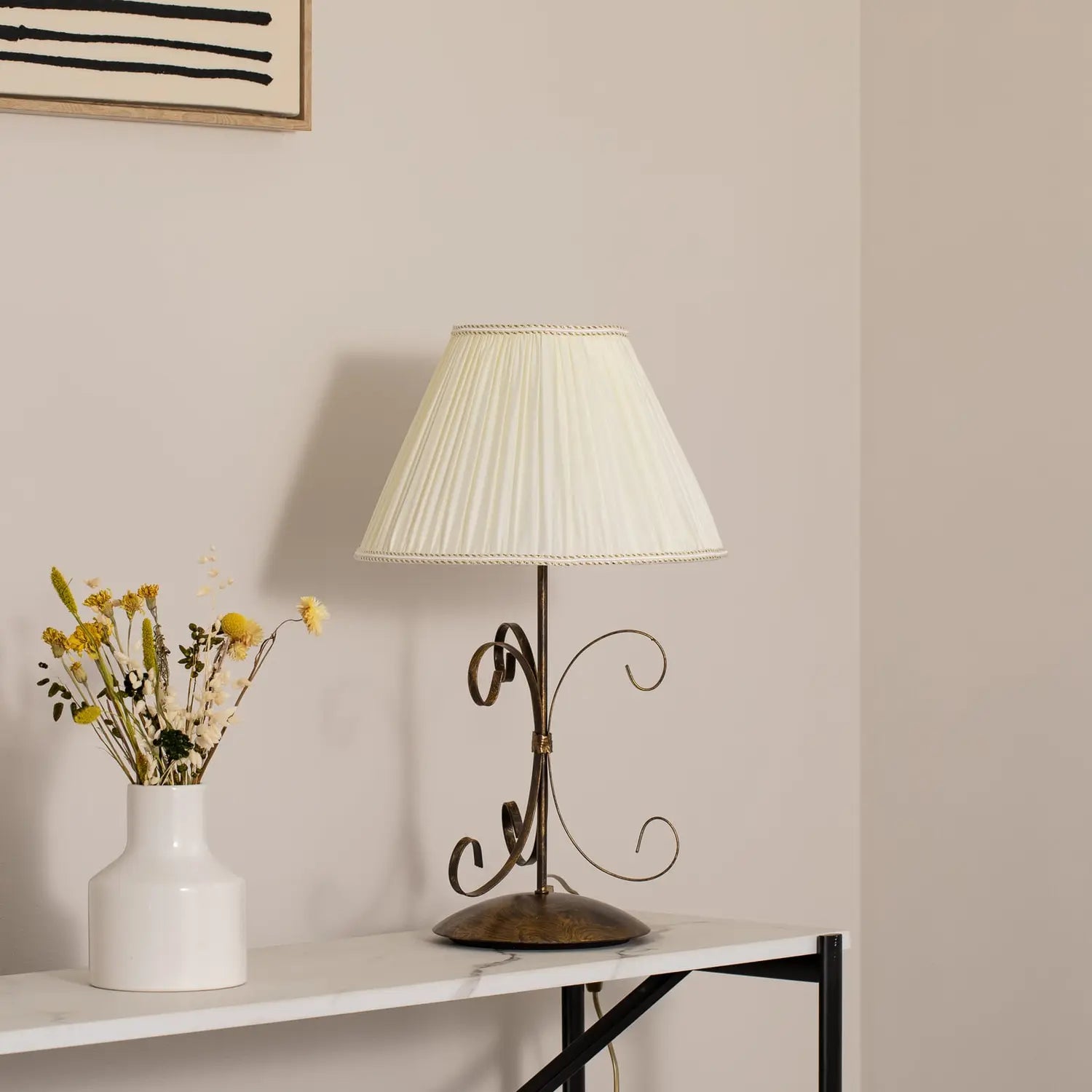B-Ware Tischleuchte Lampe Grande Odino Textil Bronze Creme Schalter Metall E27 Led 57cm - 8030626546028