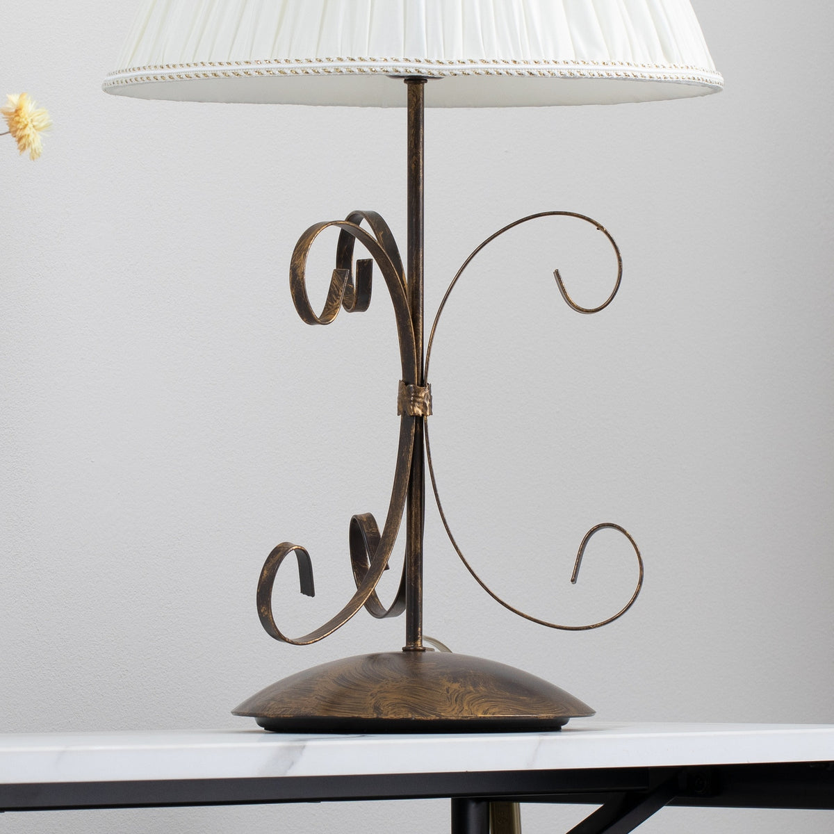 Tischleuchte Lampe Grande Odino Textil Bronze Creme Schalter Metall E27 LED 57cm - 8030626546028