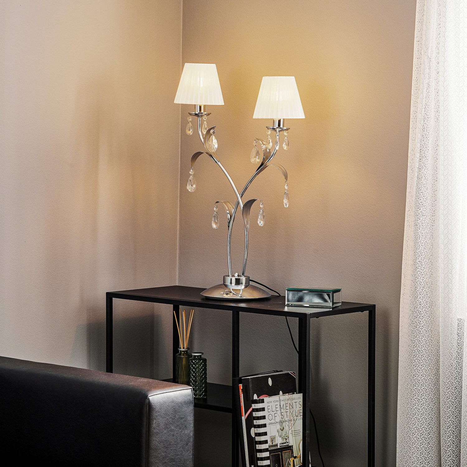 B-Ware Tischleuchte Jacqueline Lampe Beleuchtung Weiß Zweiflammig Tischlampe - 8030626530720