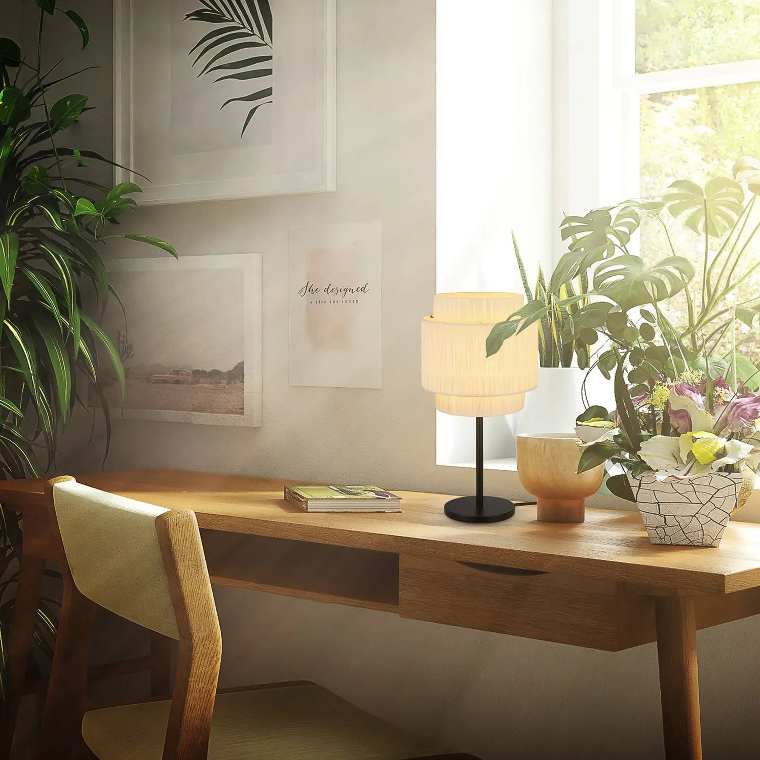 B-Ware Briloner Papper Tischleuchte Lampe Naturfarben Bast Höhe 50 Cm - 4002707463139