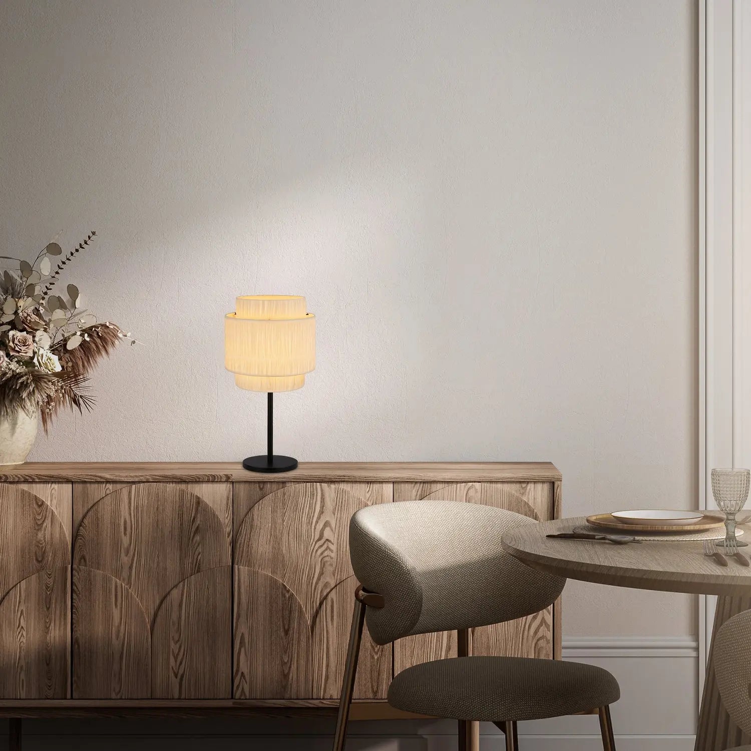 B-Ware Briloner Papper Tischleuchte Lampe Naturfarben Bast Höhe 50 Cm - 4002707463139