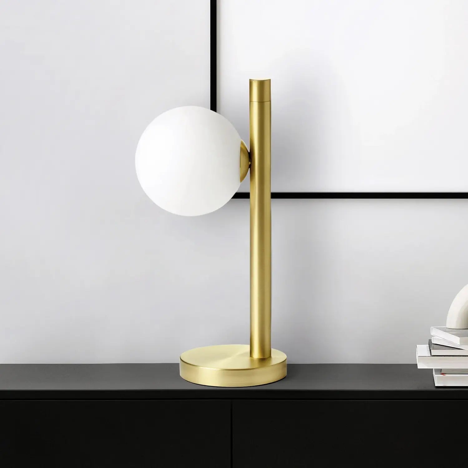 B-Ware Miloox By Sforzin Tischleuchte Lampe Pomi Glas Metall Gold Gebürstet Weiß 28277 - 8050612948735
