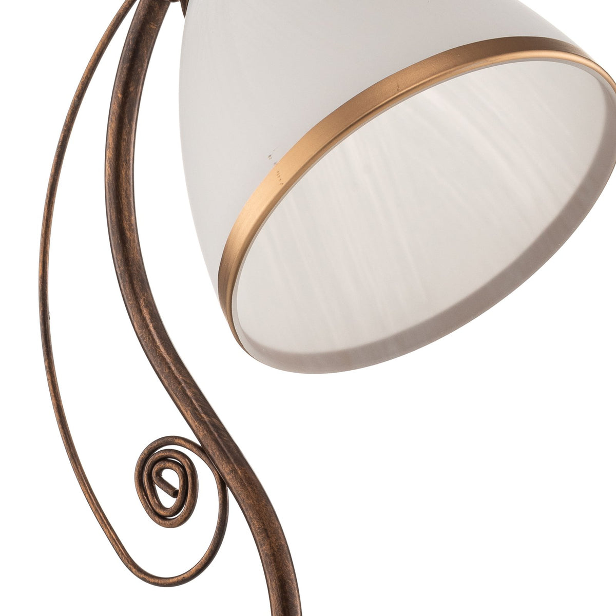 Lamkur Tischleuchte Tischlampe Roma Metall Glas weiß braun Schalter E27 LED 39cm - 5907687412612