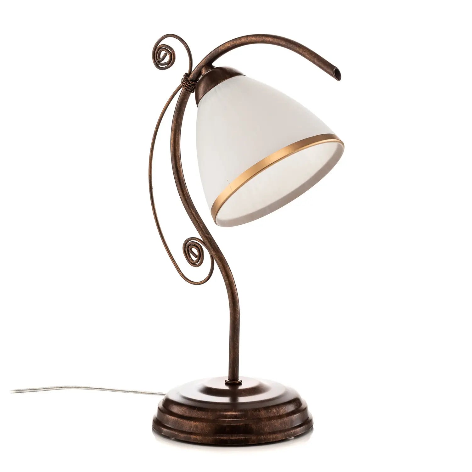 B-Ware Lamkur Tischleuchte Tischlampe Roma Metall Glas Weiß Braun Schalter E27 Led 39cm - 5907687412612