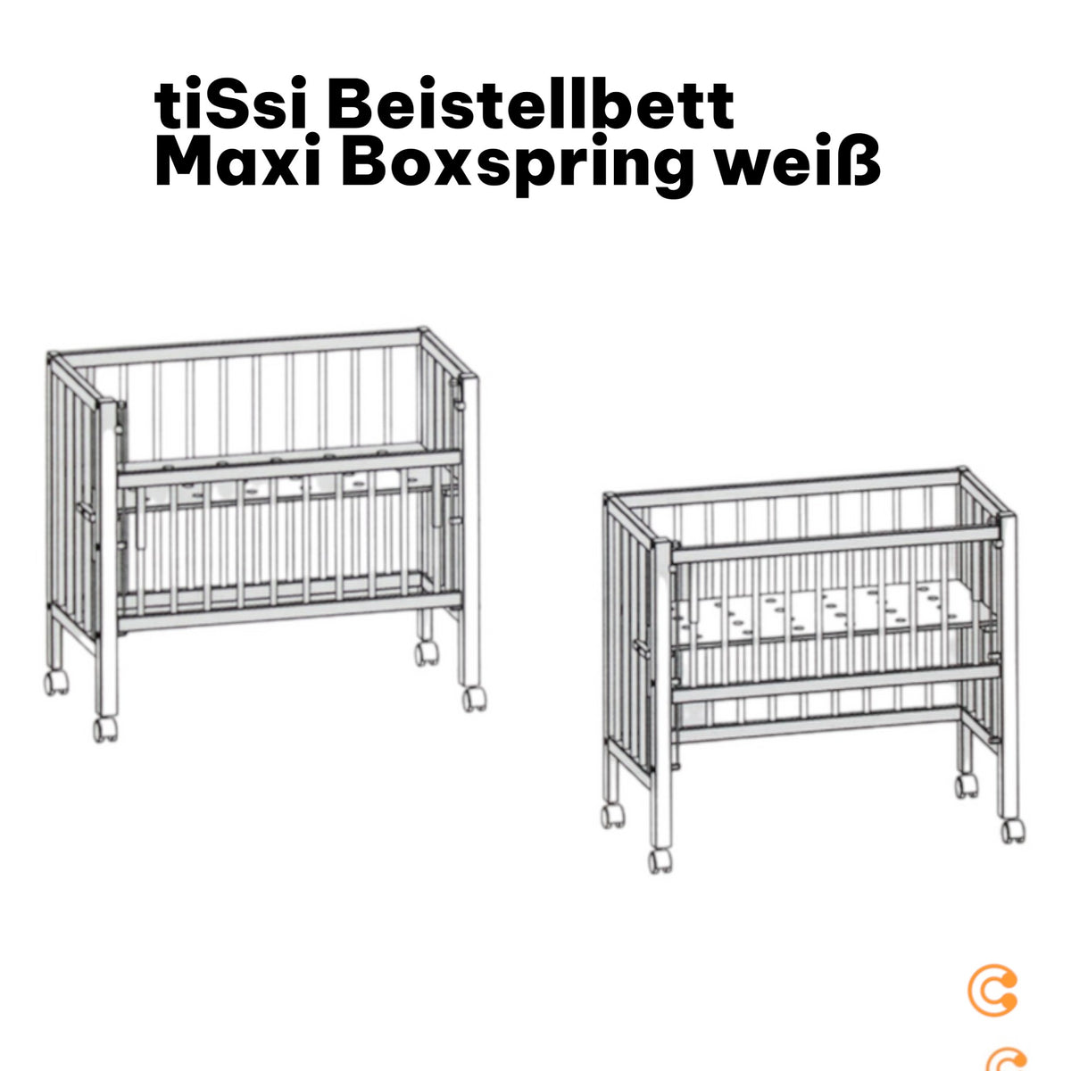 tiSsi Beistellbett Maxi Boxspring Babybett Kinderbett Beistellbett 50x90cm weiß - 4260657580225