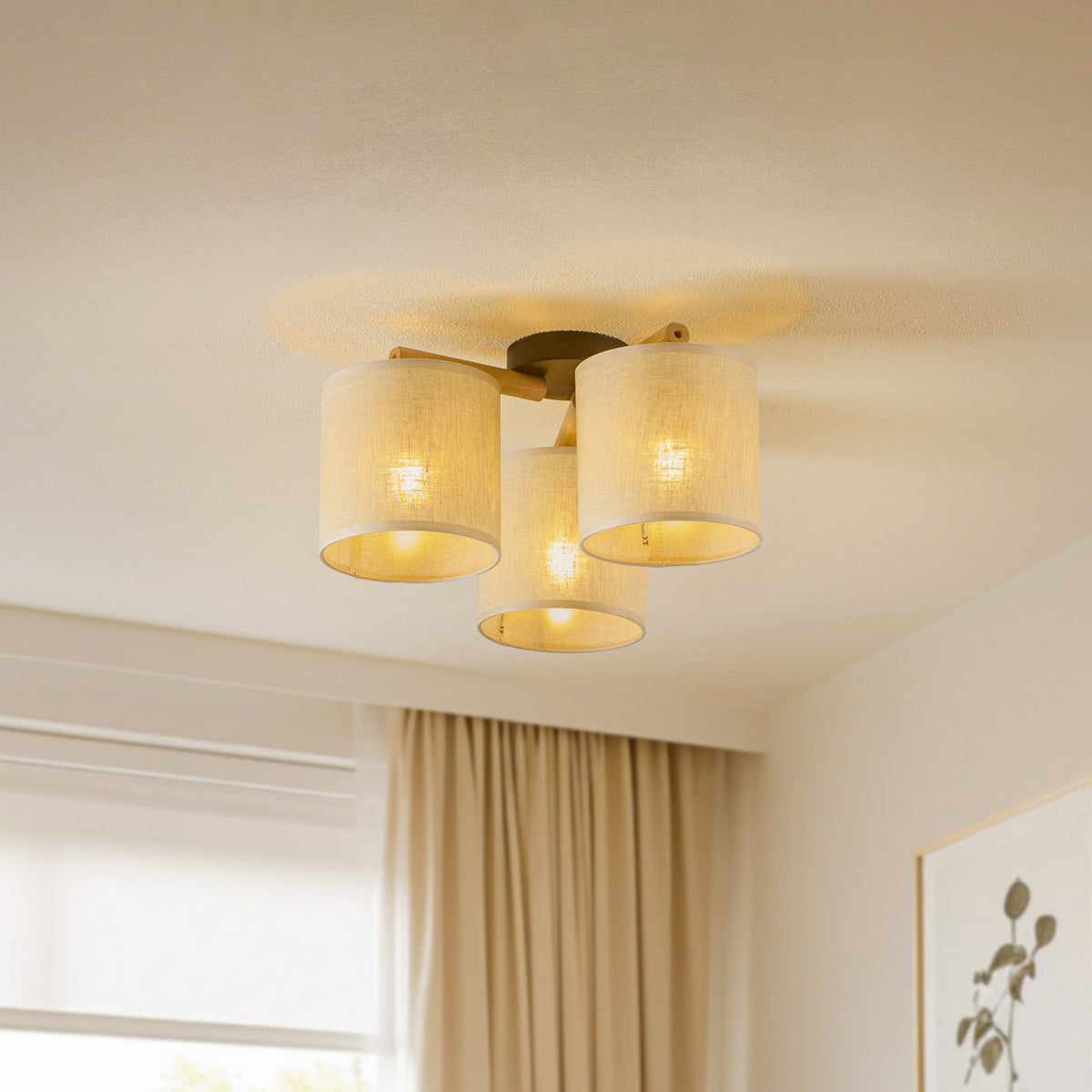 TK Lighting Deckenlampe Lampe Synonym Deva Textil Baumwolle Holz beige schwarz - 5901780568658