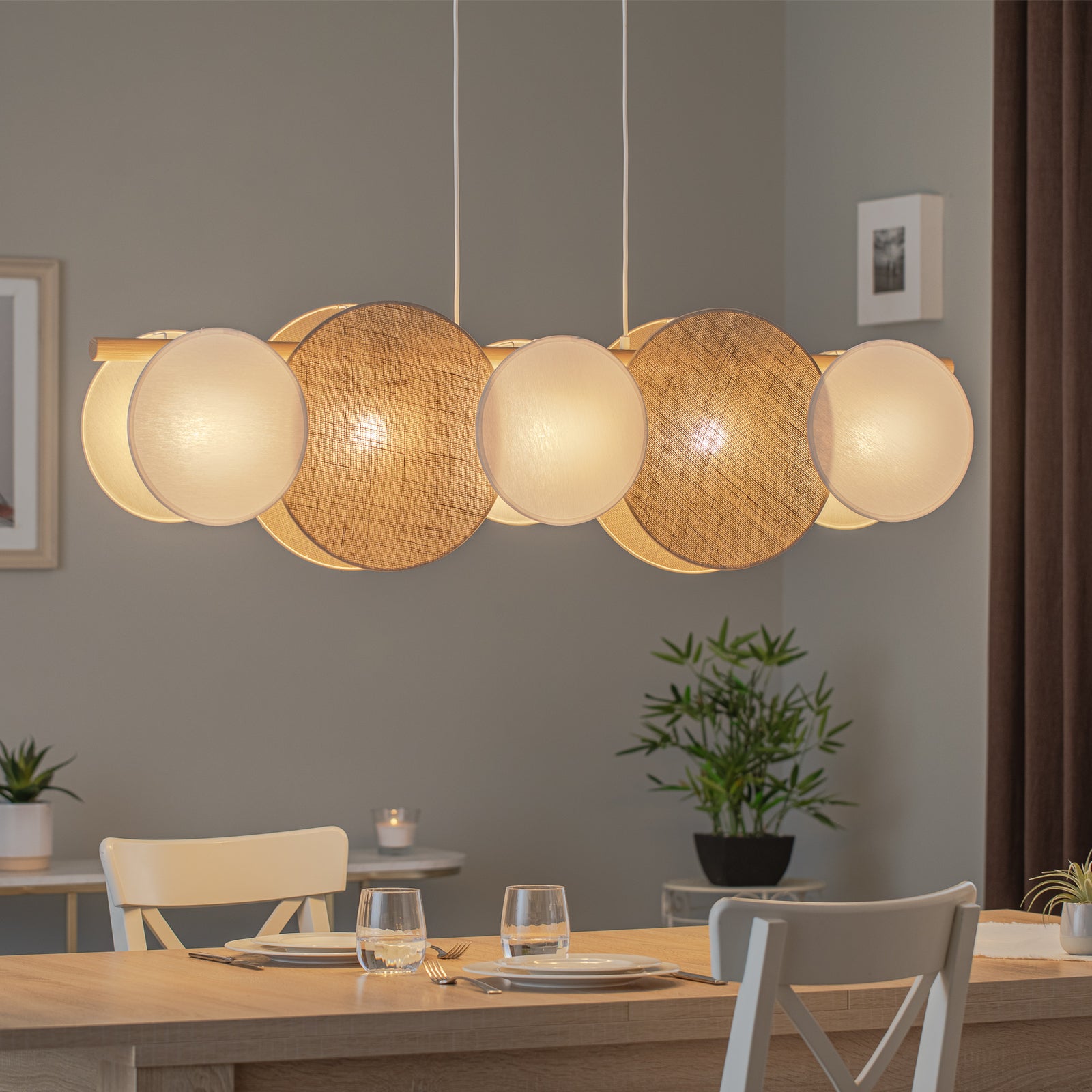 TK Lighting Hängelampe Pendelleuchte Pulse Juteschirme naturbraun weiß 5-flg - 5901780548155