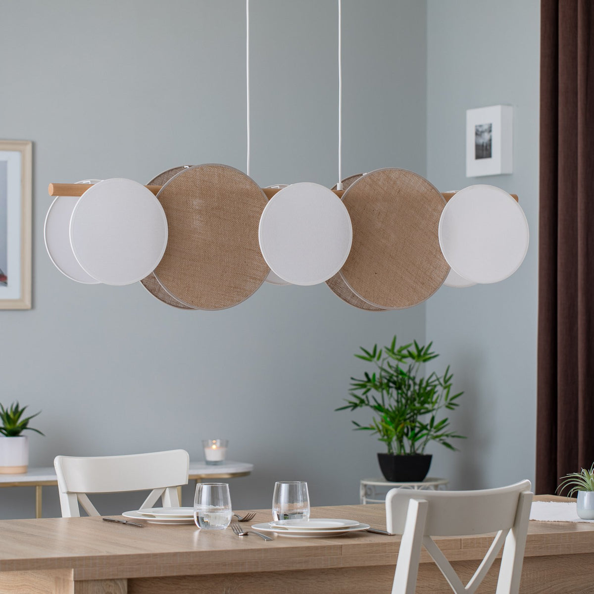TK Lighting Hängelampe Pendelleuchte Pulse Juteschirme naturbraun weiß 5-flg - 5901780548155